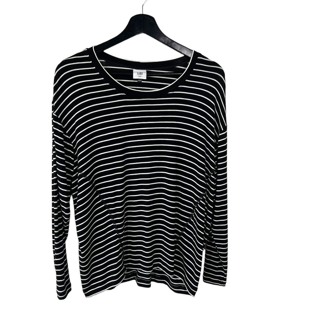 CAbi Black White Stripe Crosswalk Long Sleeve Top XXS